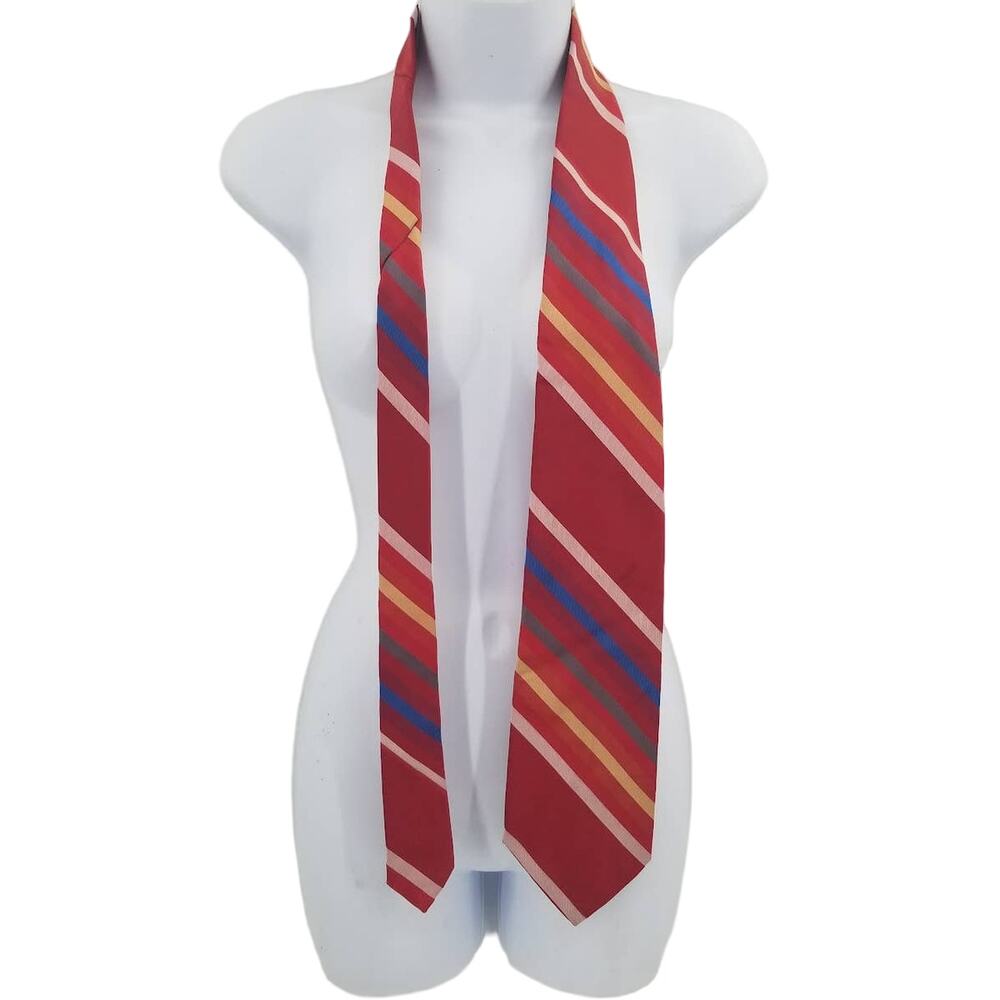 Vintage Embassy Schwobilt Striped Red Men's Neck Tie Necktie 1960s wide bottom